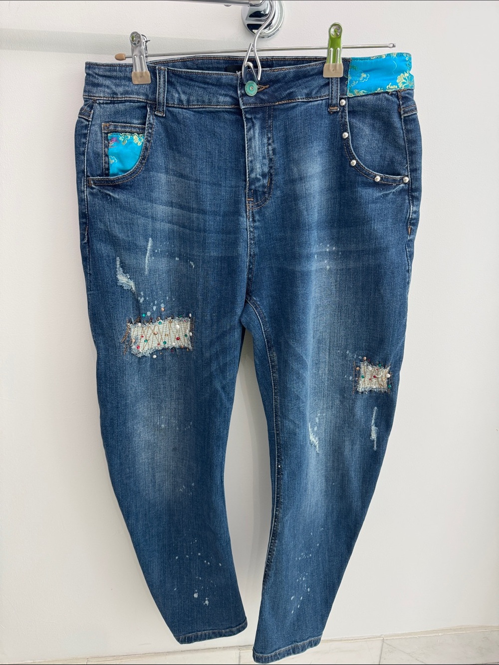 Desigual Blue Boyfriend Jeans with Turquoise Pocket Trim